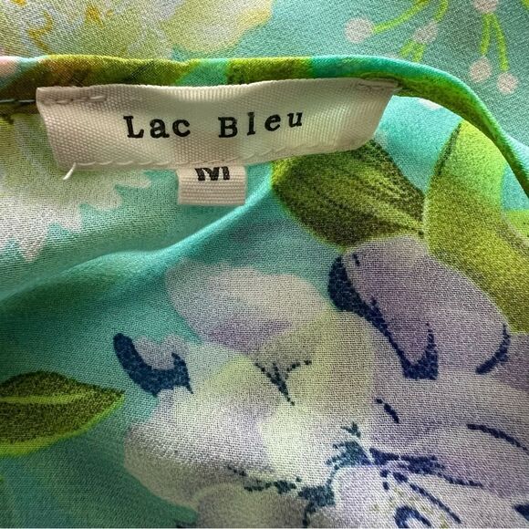 LAC BLEU Neon Flower Printed Zipper Neckline Lightweight Woman’s Blouse size M - Picture 7 of 8